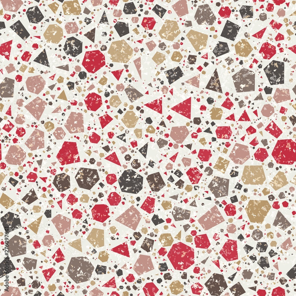 Colorful Textured Dense Micro Terrazzo Seamless Repeat Vector Pattern Swatch. Thousands of random non-overlapping polygonal elements. Generative Art.
