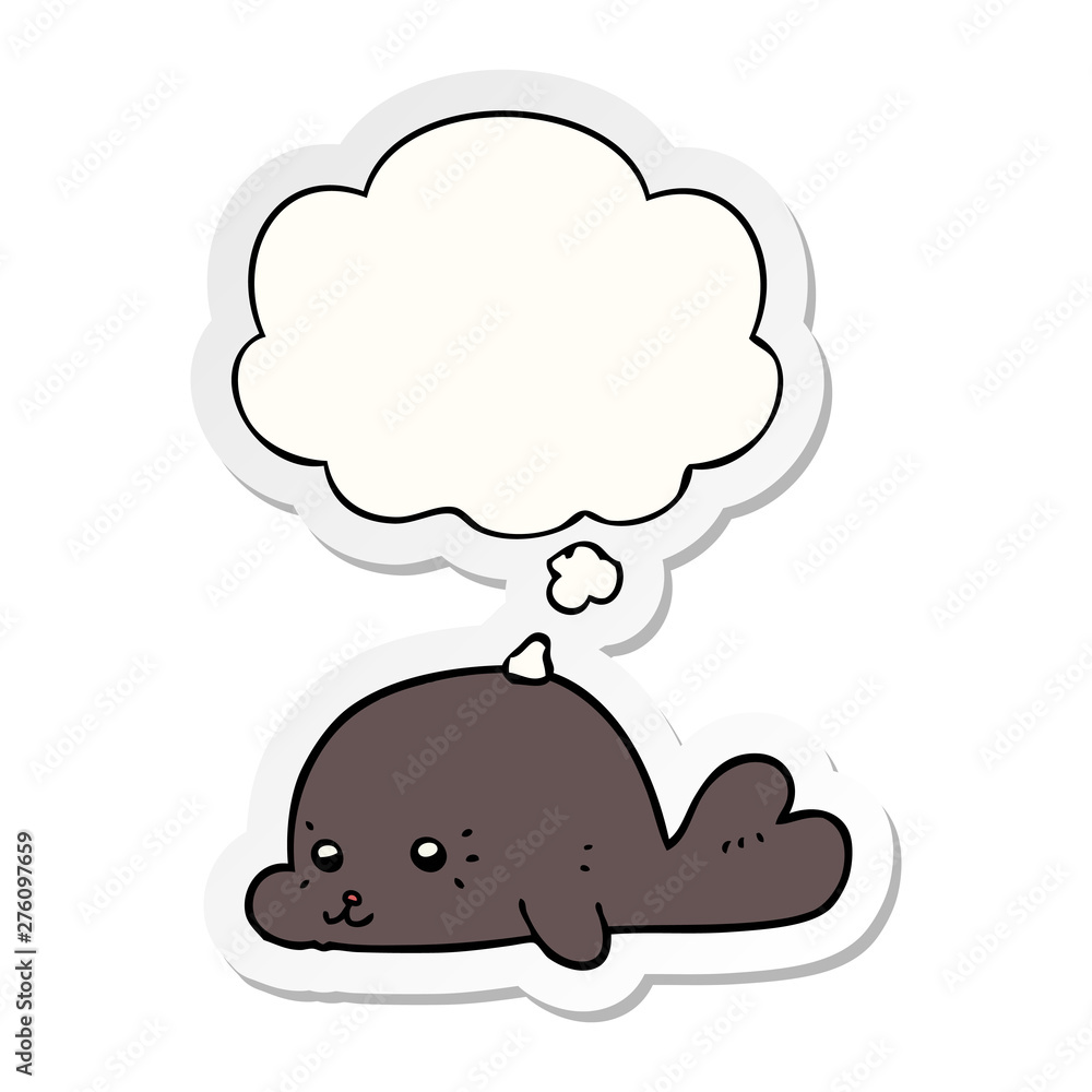 cartoon baby seal and thought bubble as a printed sticker cartoon baby seal and thought bubble as a printed sticker