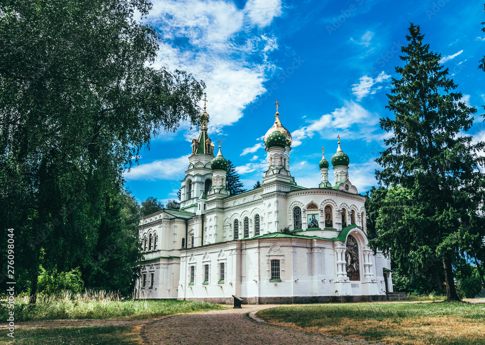 Old Sampson Church in the memorial complex Poltava Battle Field. Orthodox Christian church at the site of the victory of Peter the 1st over the Swedes