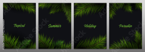 Set of Summer Tropical palm leaves. Exotic palms tree. Dark Floral Backgrounds.