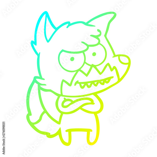 cold gradient line drawing cartoon grinning fox