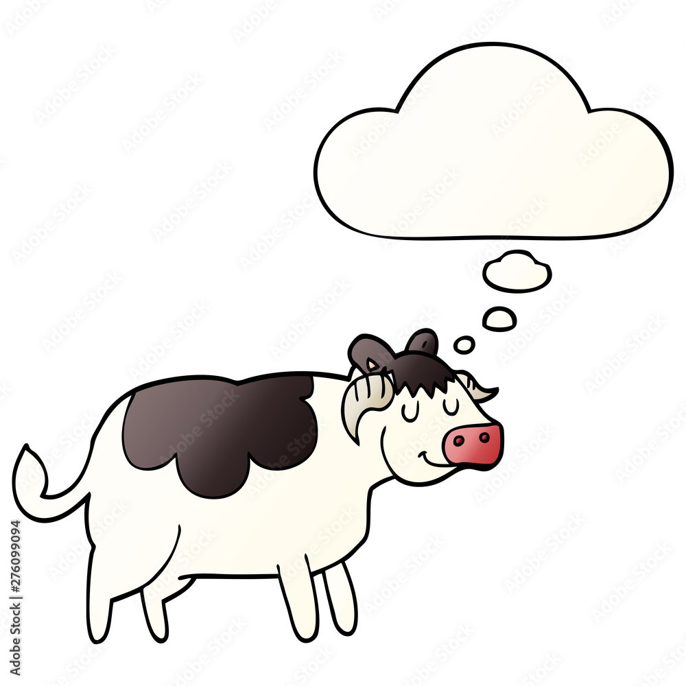 cartoon cow and thought bubble in smooth gradient style cartoon cow and thought bubble in smooth gradient style
