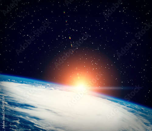 Thrilling sunrise from space. The elements of this image furnished by NASA.
