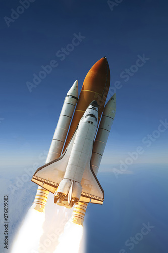 Flying rocket. Rocket launch. The elements of this image furnished by NASA.