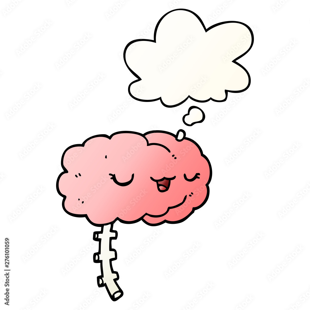 happy cartoon brain and thought bubble in smooth gradient style happy cartoon brain and thought bubble in smooth gradient style