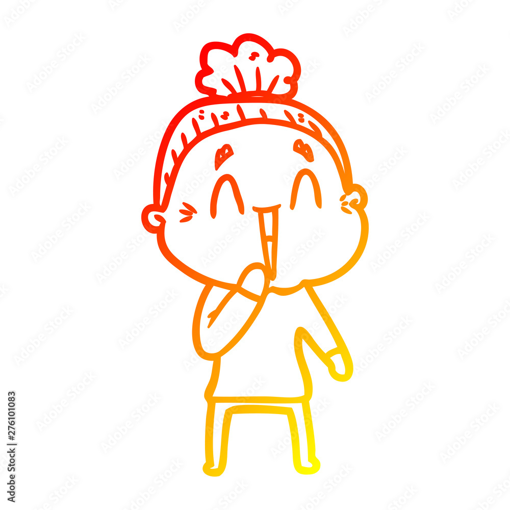 warm gradient line drawing cartoon happy old lady