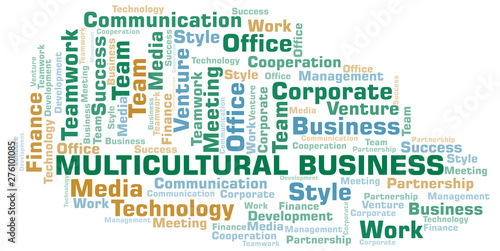 Multicultural Business word cloud. Collage made with text only.