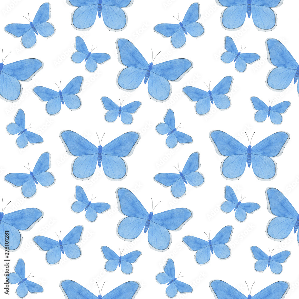 Obraz premium Seamless pattern Butterflies watercolor Illustration handmade design Digital paper Textiles wallpaper photo wallpaper scrapbooking