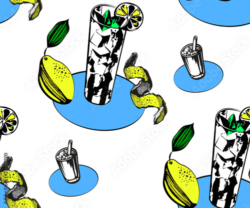 Vector lemon decoration seamless pattern, colorful design, vector illustration