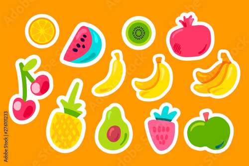 Tropical fruits flat vector set