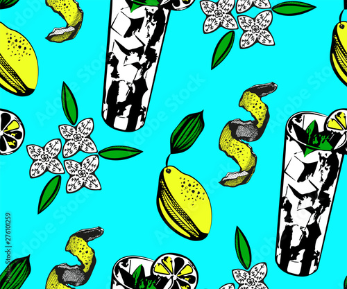 Vector lemon decoration seamless pattern, colorful design, vector illustration