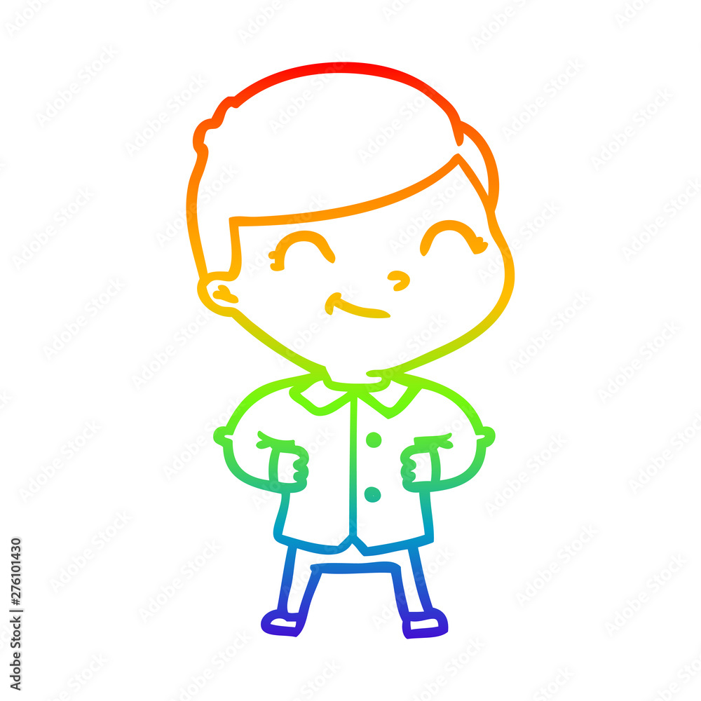 rainbow gradient line drawing cartoon boy with hands on hips