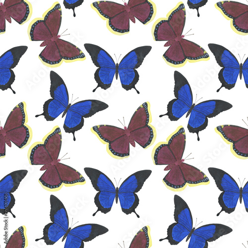 Seamless pattern Butterflies watercolor Illustration handmade design Digital paper Textiles wallpaper photo wallpaper scrapbooking