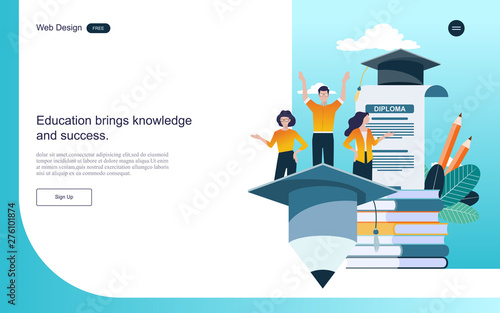  flat design concept of education for website and landing page template.Online education, training and courses, learning, Vector illustration.