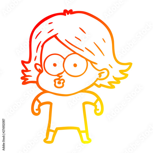 warm gradient line drawing cartoon girl pouting