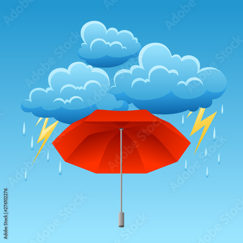 Background with thunderstorm and umbrella.