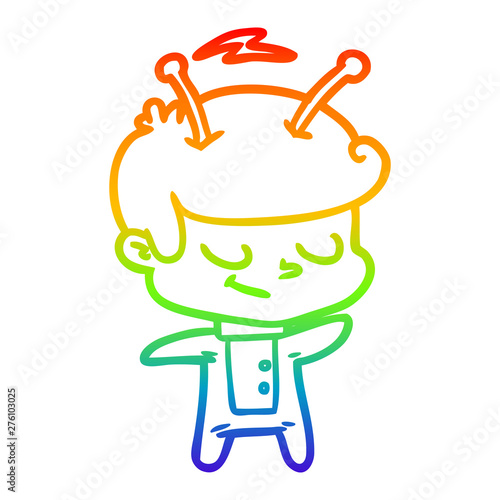 rainbow gradient line drawing friendly cartoon spaceman