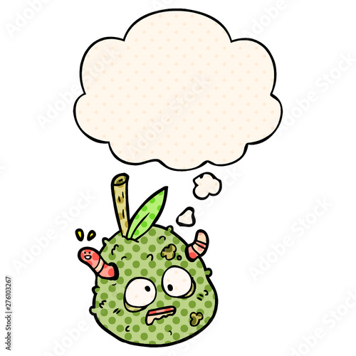 cartoon old pear and thought bubble in comic book style
