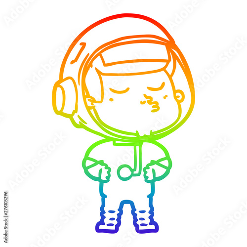 rainbow gradient line drawing cartoon confident astronaut