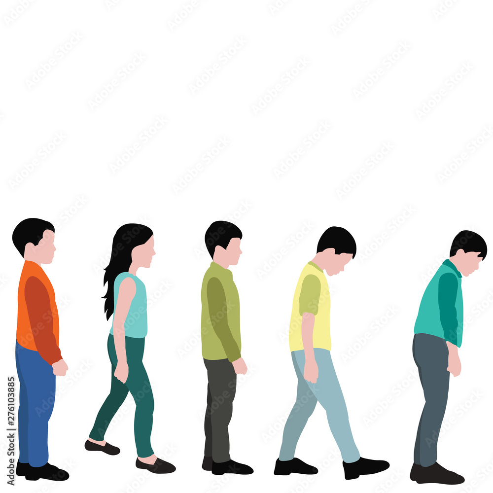 Fototapeta premium child in flat style, children stand in line