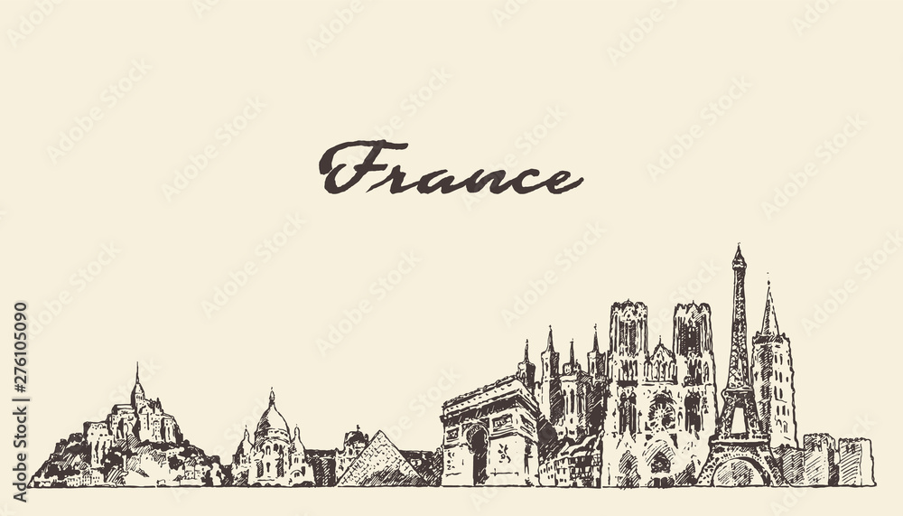 France skyline drawn vector illustration a sketch