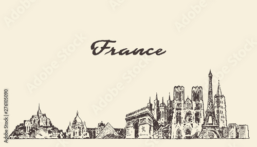 France skyline drawn vector illustration a sketch