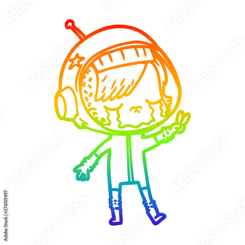 rainbow gradient line drawing cartoon crying astronaut girl