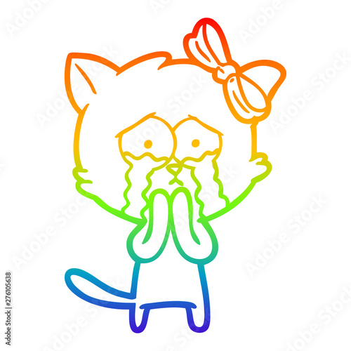 rainbow gradient line drawing cartoon cat