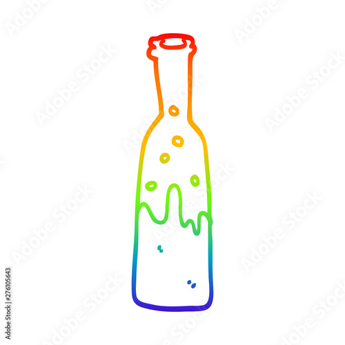 rainbow gradient line drawing cartoon bottle with sloshing wine