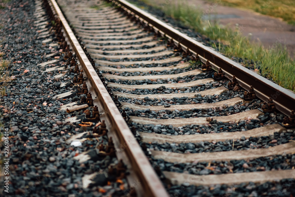 Railroad elements. Modern railways infrastructure. Railway transportation in the city. rails. Railroad tie.