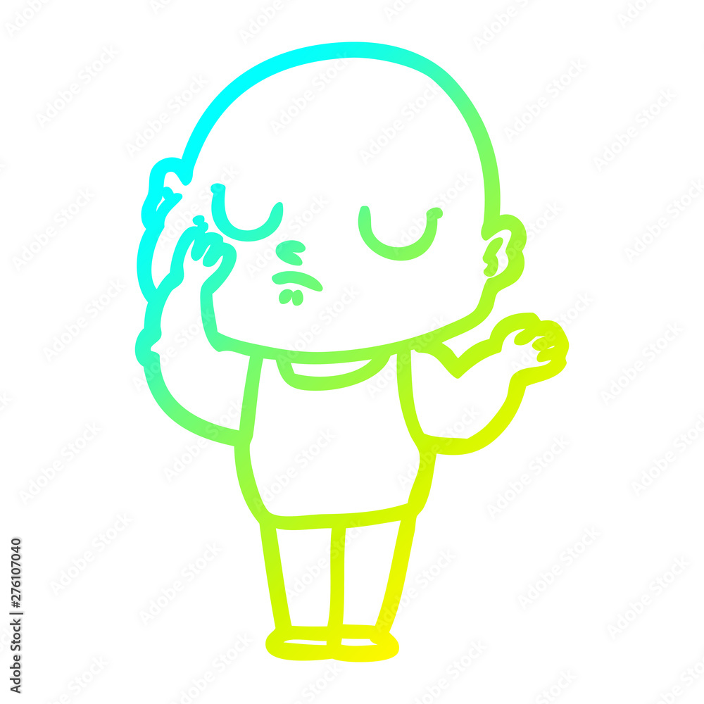 Fototapeta premium cold gradient line drawing cartoon bald man