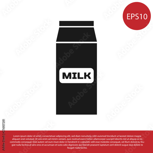 Black Paper package for milk icon isolated on white background. Milk packet sign. Vector Illustration