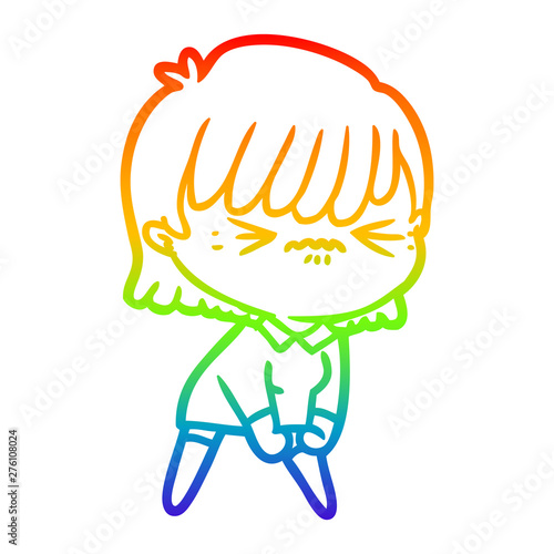 rainbow gradient line drawing annoyed cartoon girl