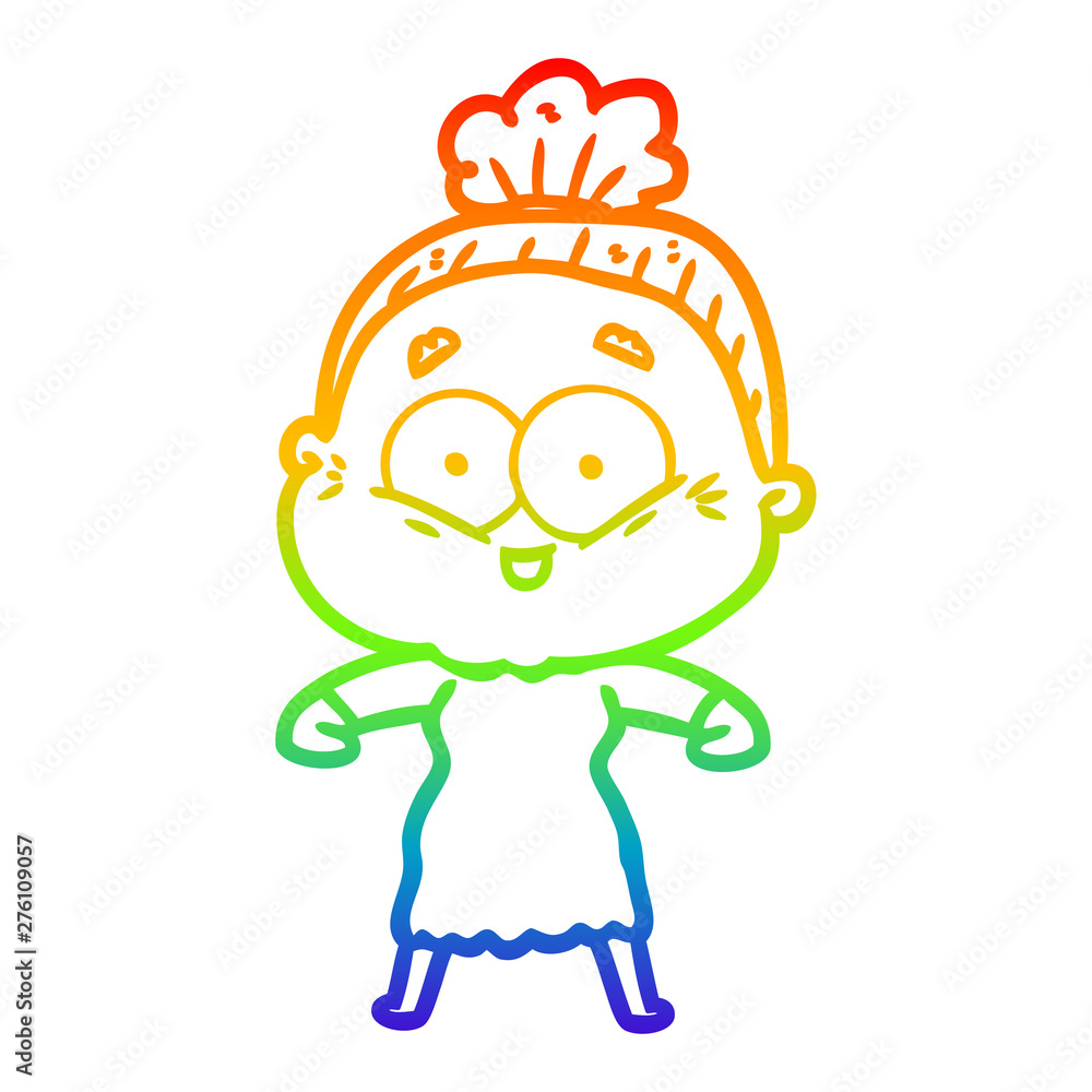 Obraz premium rainbow gradient line drawing cartoon happy old woman