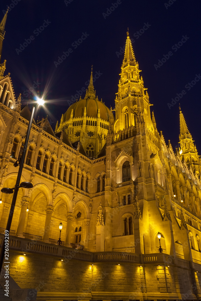 Hungarian Parliament in Budapest in the evening