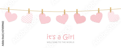 its a girl welcome greeting card for childbirth vector illustration EPS10