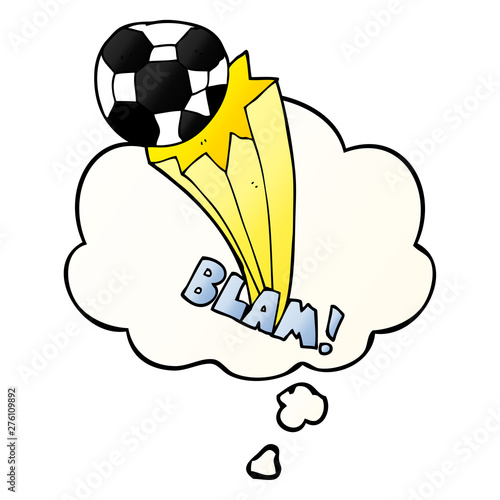 cartoon kicked soccer ball and thought bubble in smooth gradient style