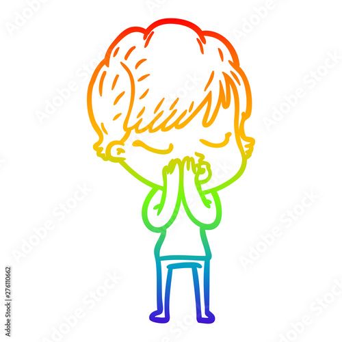 rainbow gradient line drawing cartoon woman with eyes shut