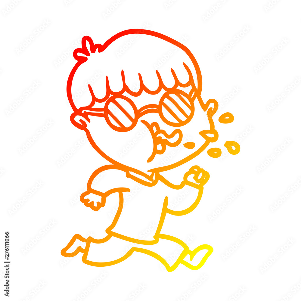 warm gradient line drawing cartoon boy wearing spectacles and running warm gradient line drawing cartoon boy wearing spectacles and running