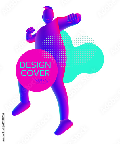 Bright poster with an abstract man in a fight position. Vector illustration