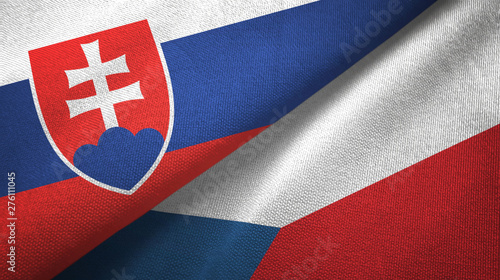 Slovakia and Czech Republic two flags textile cloth, fabric texture