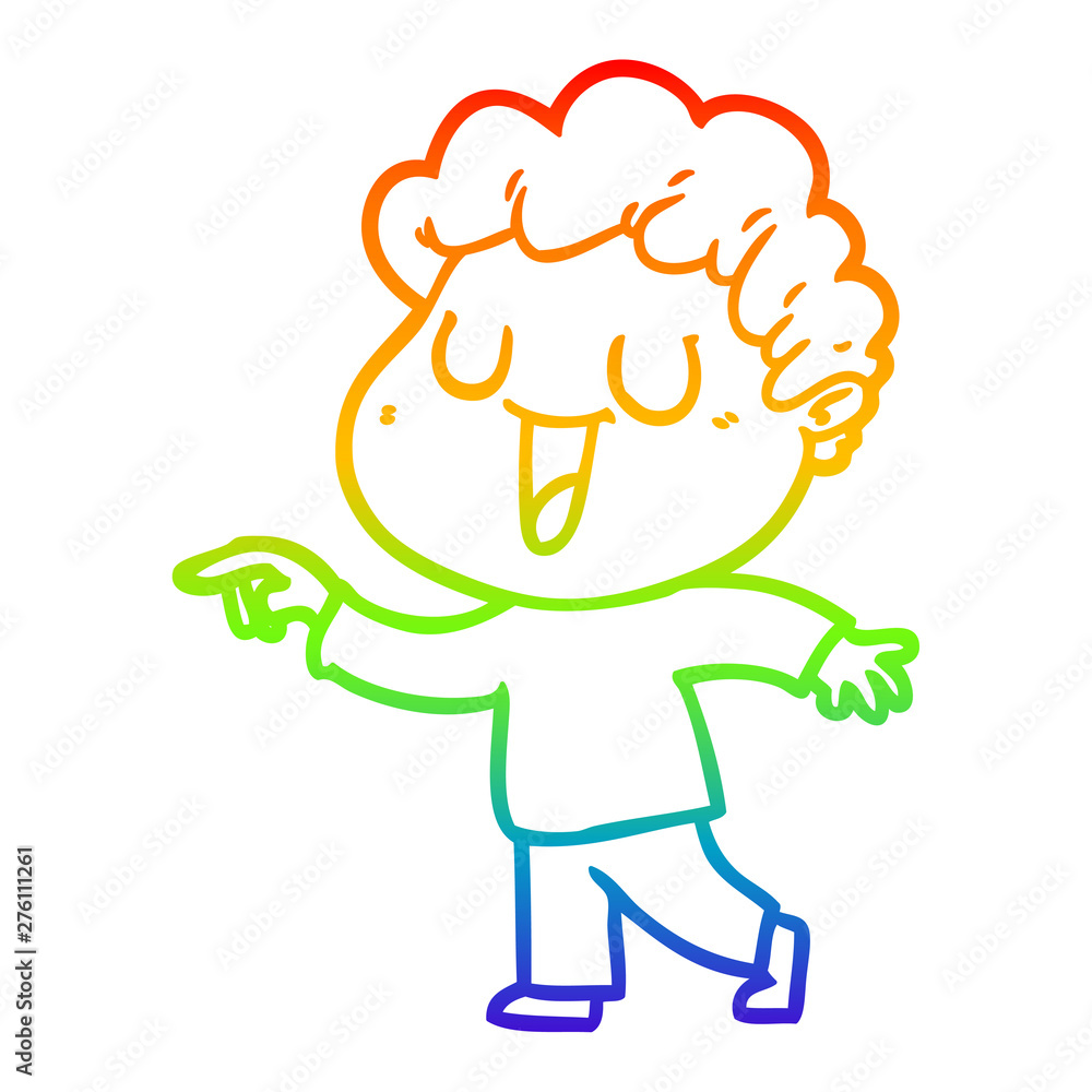 rainbow gradient line drawing laughing cartoon man pointing rainbow gradient line drawing laughing cartoon man pointing