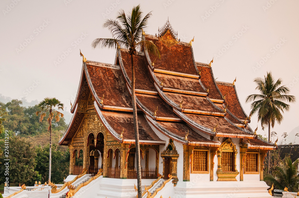 Luang Prabang Royal Palace Museum under coconut tree beautiful morning light
