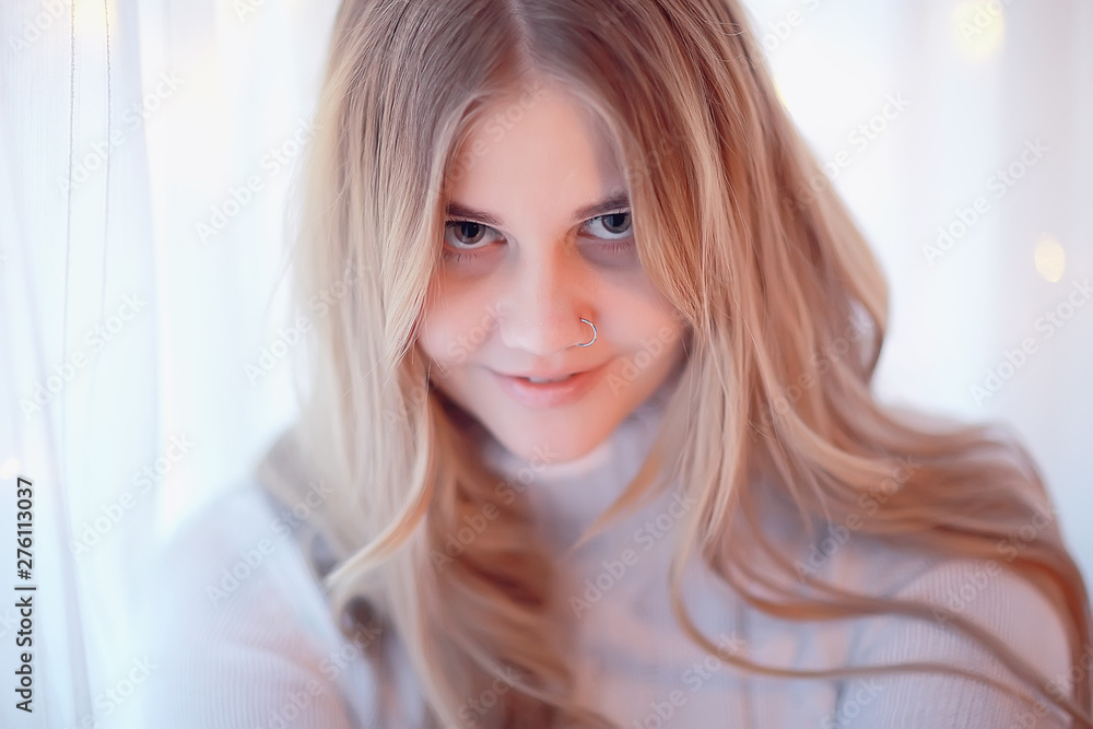 winter blonde / young adult model, blonde with long beautiful hair posing in the winter season winter blonde / young adult model, blonde with long beautiful hair posing in the winter season