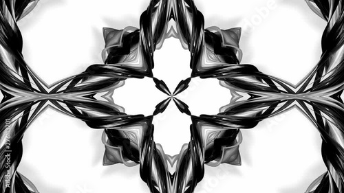 4k loop animation with black and white ribbons are twisted and form complex structures like symmetric ornament pattern or kaleidoscopic effect. Seamless footage with luma matte as alpha channel. 28 photo