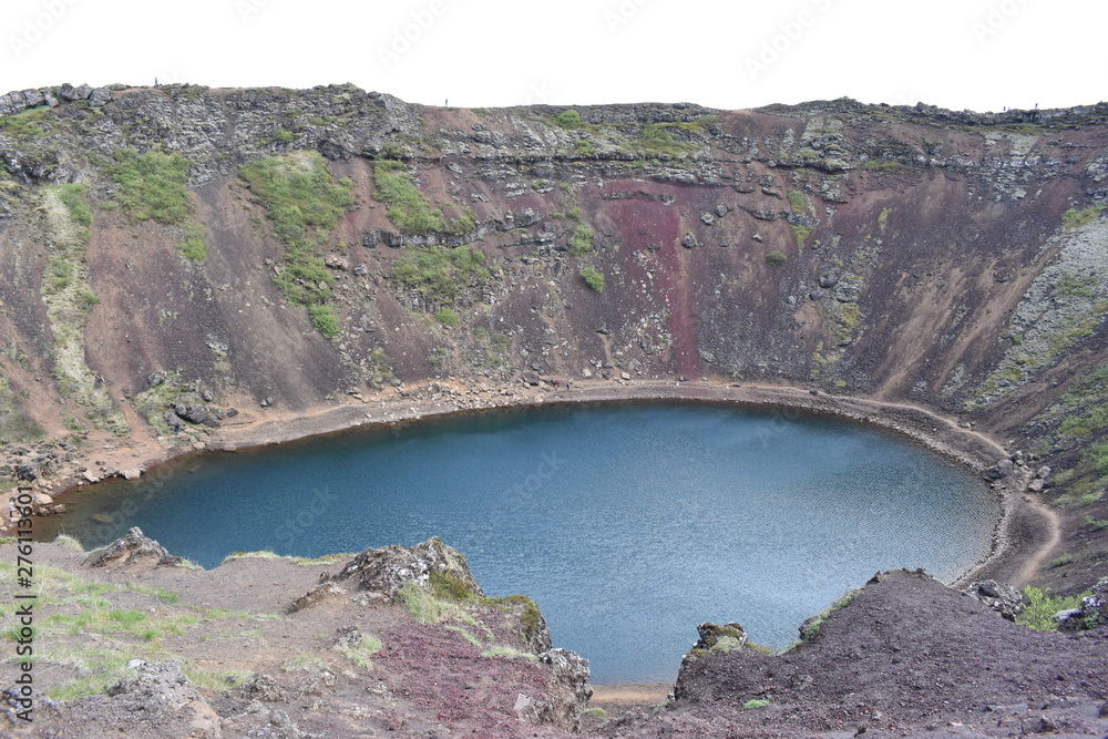 The blue Kerid crater lake near Reykjavik at the Golden Circle in Iceland