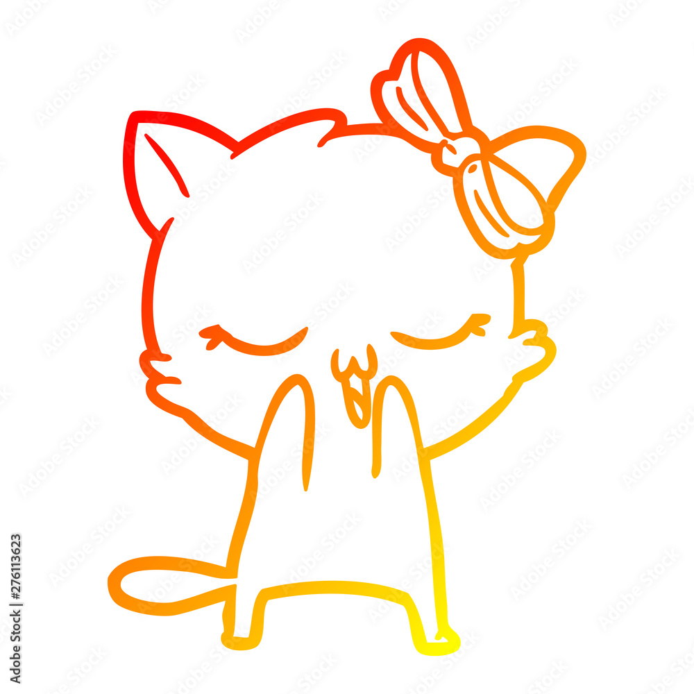 Obraz premium warm gradient line drawing cartoon cat with bow on head