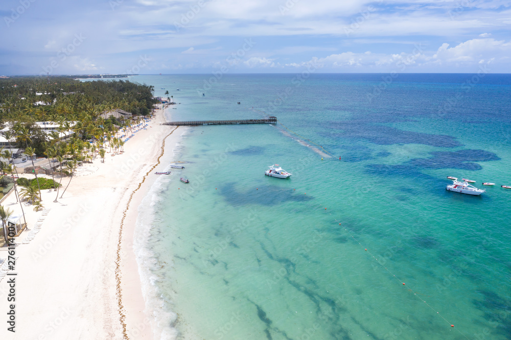 Aerial view from drone on caribbean shore