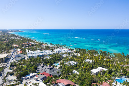 Aerial view from drone on caribbean beach of Atlantic ocean, travel destination