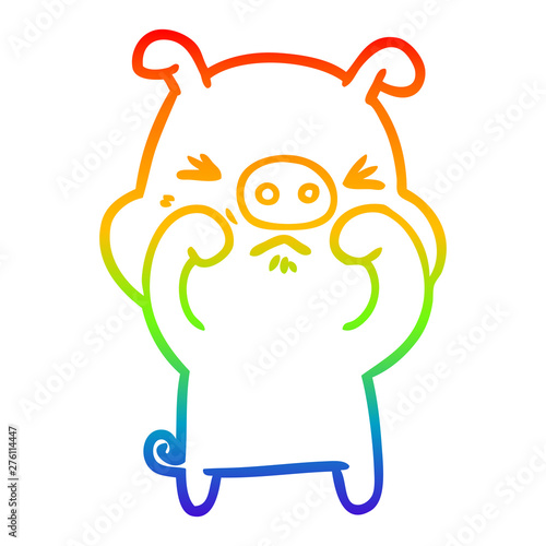 rainbow gradient line drawing cartoon grumpy pig